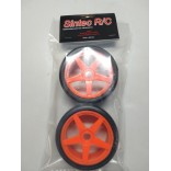 PAR DE PNEUS SLICK COM RODAS STAR LARANJA CUBO DE ENCAIXE 17mm NOVO PERFIL PARA INFERNO GT2 E BUGGYS 1/8 SINTEC SIN S153